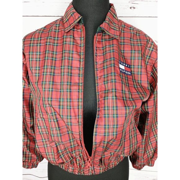 VTG Tommy Hilfiger Red Plaid Golf Lightweight Windbreaker Jacket Small - Picture 6 of 10